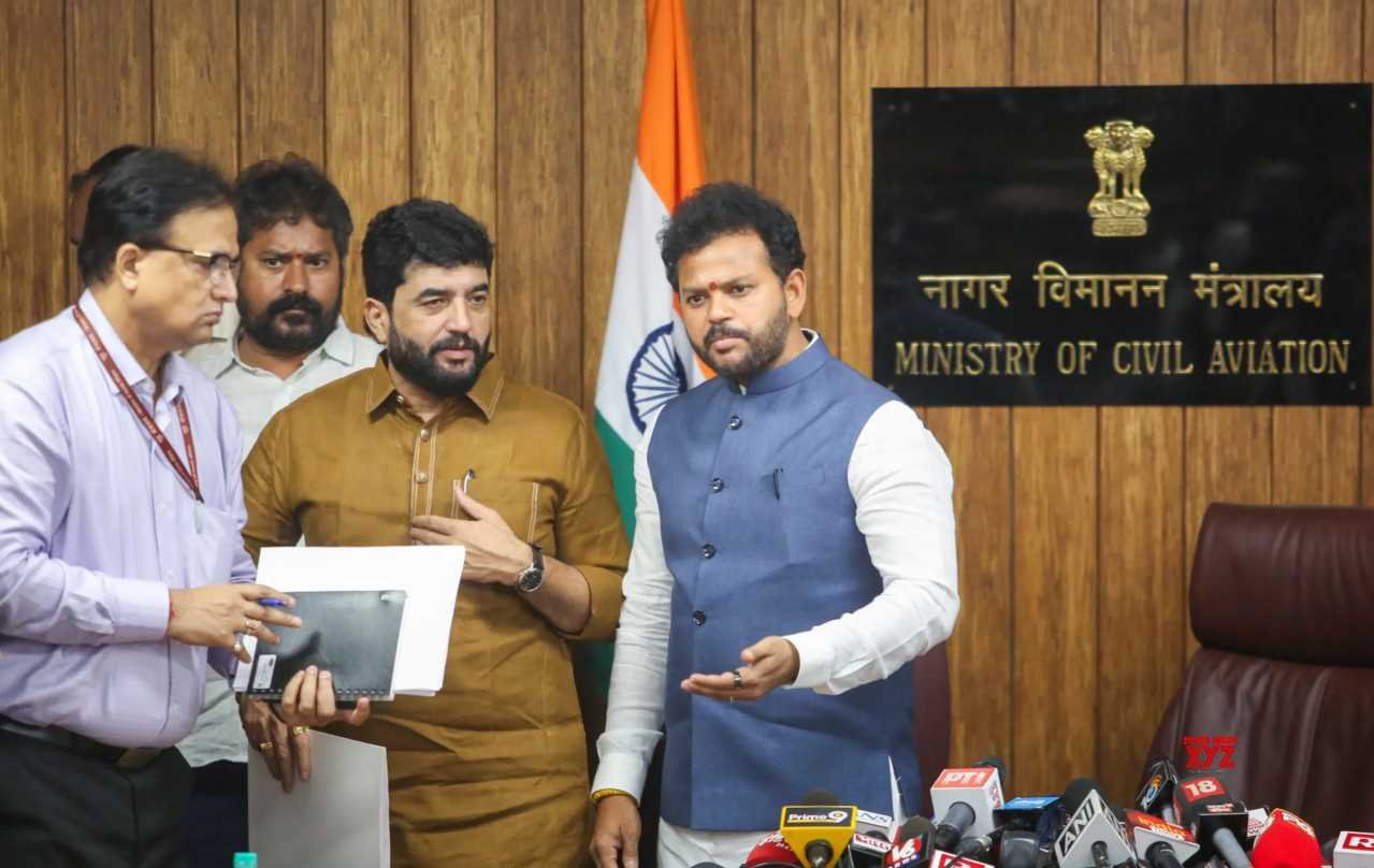 Union Minister for Civil Aviation Kinjarapu Ram Mohan Naidu during a press conference on the Air India plane crash in Ahmedabad at Udan Bhawan in New Delhi, Saturday,